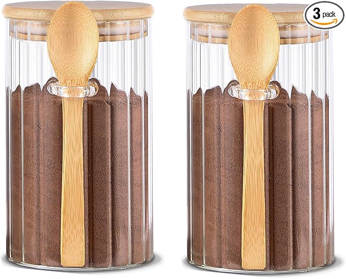 24 FL OZ Airtight Glass Jars with Bamboo Spoons Lids Overnight Oats Container Decorative Coffee Bar Food Storage Jar Cereal Nuts Salts Coffee Tea Flour Sugar Container Spice Jars (2Pack)