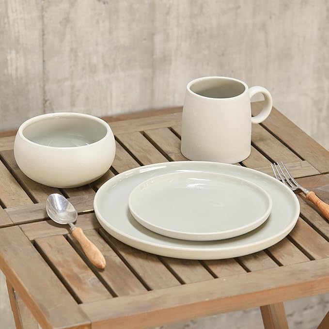 Bico Reactive Glaze Light Grey 16oz Stoneware Straight Mugs Set, Set of 2, Microwave and Dishwasher Safe, for Coffee, Hot Chocolate, Milk