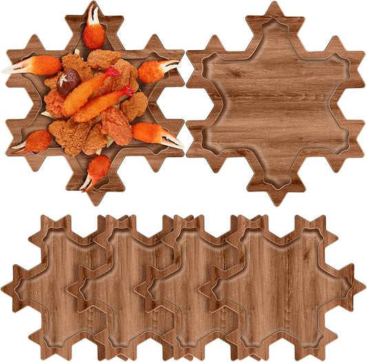 6 Pcs Christmas Appetizer Platter 12 Inch Christmas Cutting Board Acacia Serving Trays Wood Charcuterie Board Tray Snack Dessert Candy Dish Plate for Kitchen Gifts(Snowflakes)