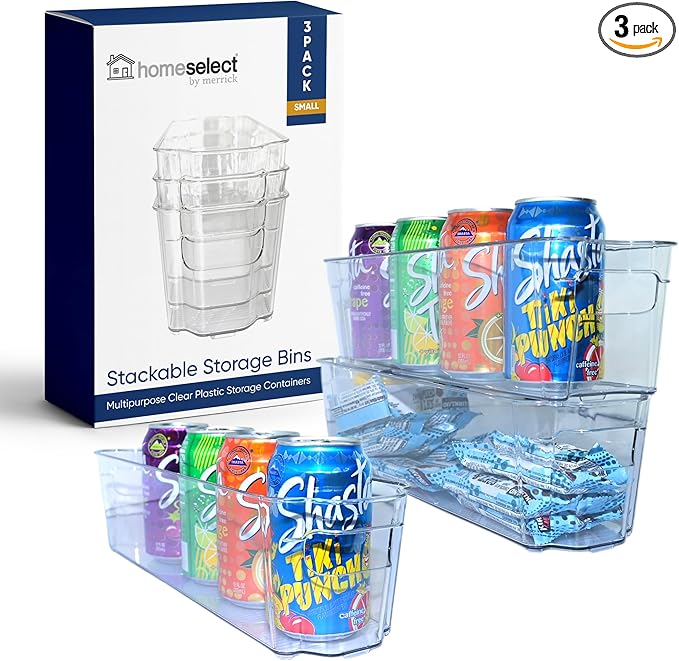 3 Pack Stackable Storage Bins - Plastic Storage Containers for Fridge, Pantry, Freezer, Closet & Kitchen, Clear Fridge Organizer Bins Ideal for Breastmilk, Baby Pouches & Formula Bottles | Small