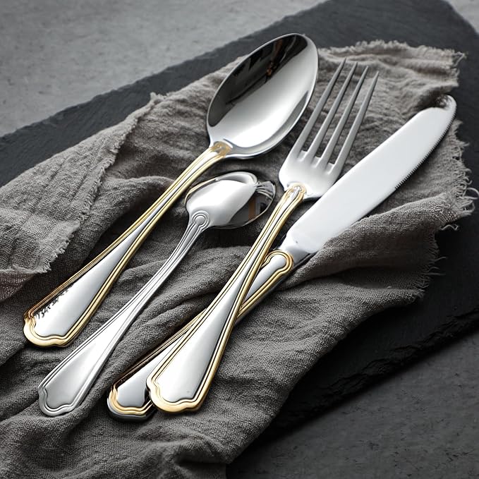 24-Piece Gold Silverware Set Stainless Steel Flatware Set for 6,Mirror Polished Cutlery Utensil Set for Home,Kitchen,Restaurant