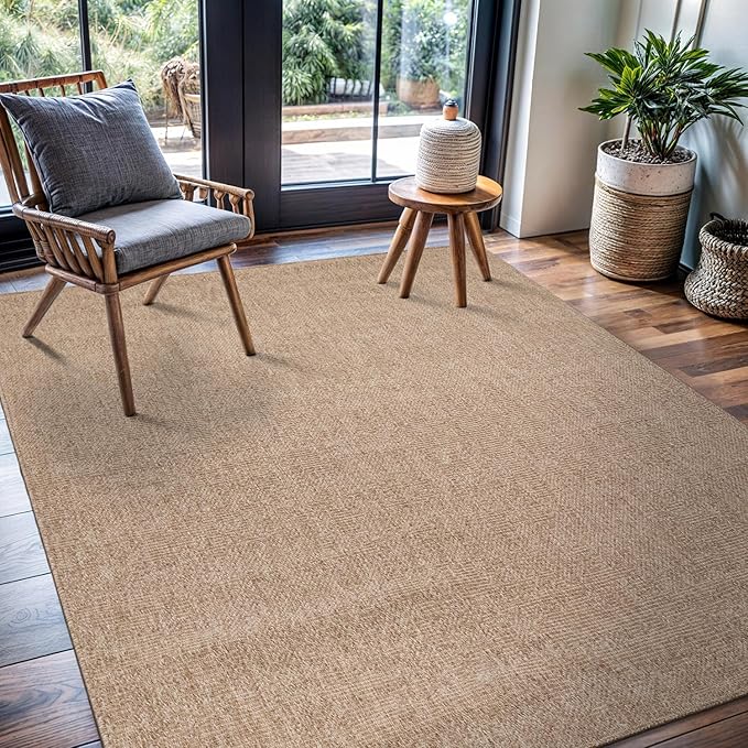 CAMILSON Easy Jute Rug 4x6, Indoor Outdoor Natural Color Fiber Area Rugs for Living Room Patio and Kitchen Rug, Solid Boho Woven Design, Easy-Cleaning, Washable Outside Carpet Alfombras (4 x 6)