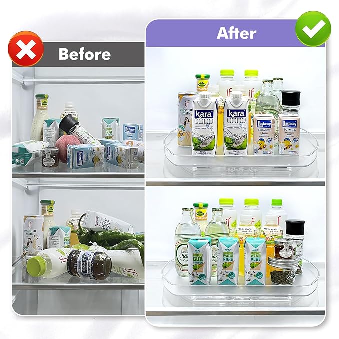 360° Rotating Lazy Susan Turntable - Multifunctional Rectangular Organizer for Refrigerator, Cabinet, Pantry, and Kitchen Countertop (15.2" x 11.4", 2 Pack)