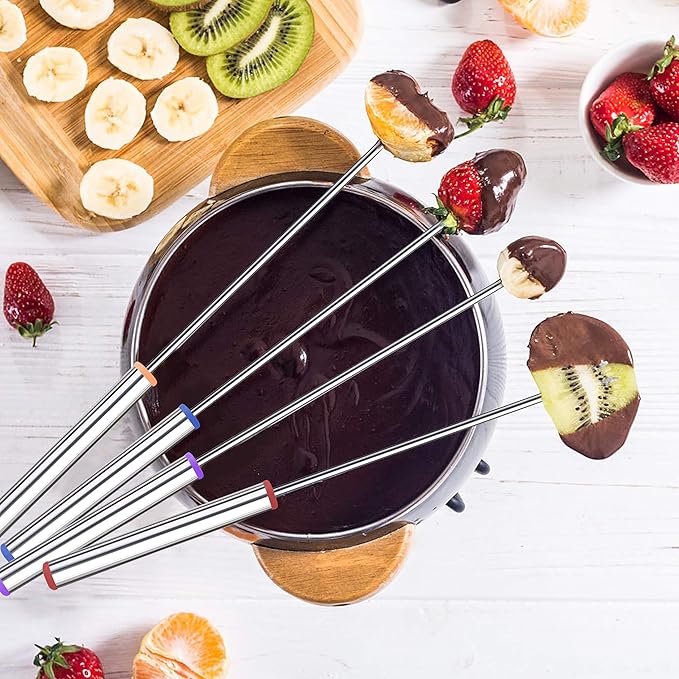 15pcs 9.6 Inch Fondue Sticks Stainless Steel Barbecue Forks with Heat Resistant Handle for Roast Meat Chocolate Dessert Cheese Marshmallows