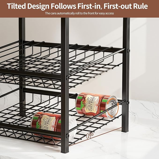 3 Tier Can Organizer for Pantry, Adjustable Can Rack Organizer, Automatic Rolling Storage Holder for Various Ounces of Canned Food Drinks Pet Food, Ideal for Countertop Kitchen Cabinet