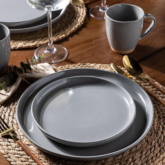 AmorArc 12oz Ceramic Coffee Mugs set of 6, Stylish Coffee Mugs with Rustic Terracotta Underside for Latte/Cappuccino/Milk/Cocoa, Dishwasher&Microwave Safe, Gray