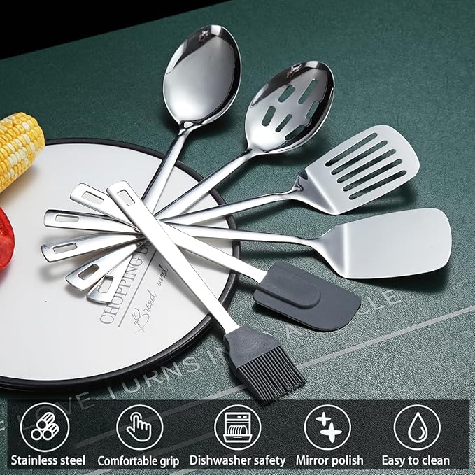 Stainless Steel Kitchen Utensils Set 40 Pieces, Cooking Utensil Set with Utensils Holder, Kitchen Gadgets Kitchen Essentials New Home, House, Appartment Must Have, Metal Spatula Set