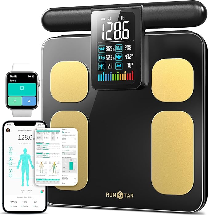 RunStar Scale for Body Weight and Fat Percentage, 8 Electrodes High Precision Digital Scale for BMI 28 Body Composition Measurement, Bathroom Smart Scales with Large Color Display FSA&HSA Eligible