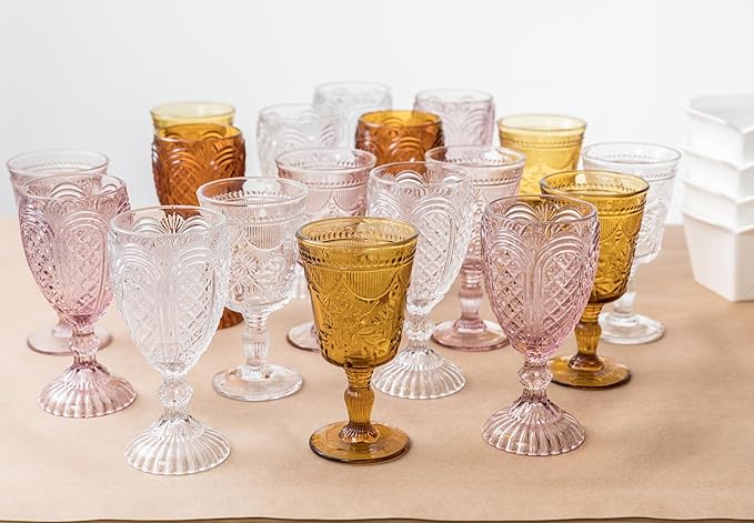 FORTESSA Debutante Vintage Themed Glassware, 10 Ounce Water Goblets (Set of 6), Dishwasher-Safe Water Glasses, Amber