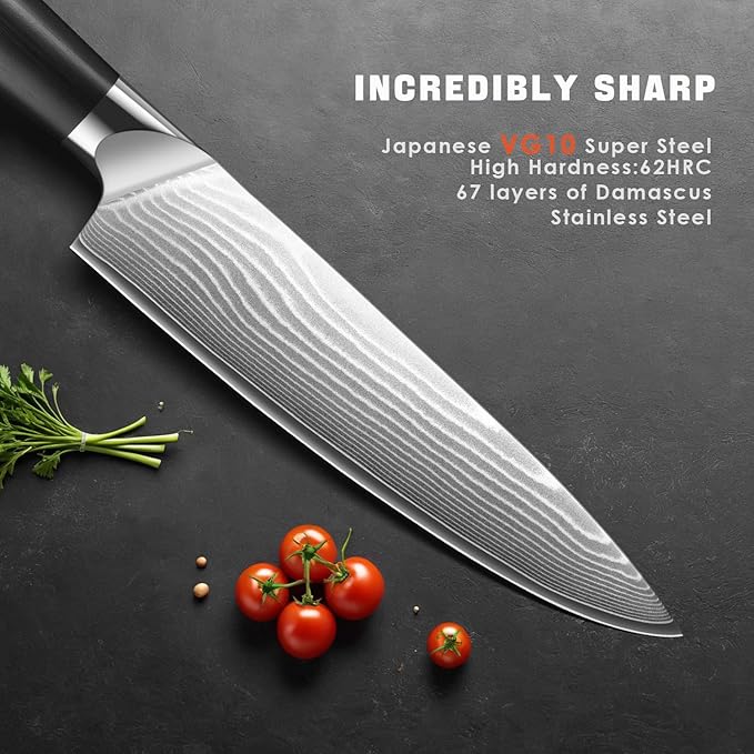 3 Pieces Chef Knife Set, Professional Japanese High Carbon Stainless Steel Kitchen Knife Set, Ultra Sharp Chef Knives Sets with Ergonomic Color Wooden Handle