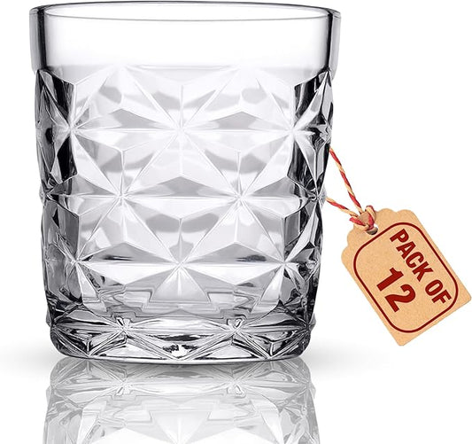 Premium Old Fashioned Whiskey Glasses Set of 12 – 12 oz Scotch & Bourbon Glasses, Heavy Solid Base Liquor Tumblers for Cocktail, Rum & Vodka – Crystal Design Barware, Gift for Men, Party, Home