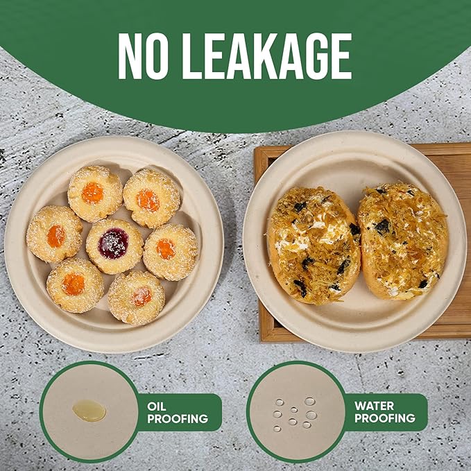 Paper Plates 6 Inches, 100 Pack Disposable Plates – 100% Compostable Plates, Water & Oil Proof Dessert Plates, Microwavable Small Paper Plates, Perfect Paper Plate For Party - Brown