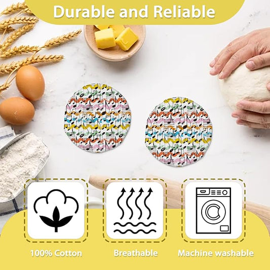 Sourdough Starter Jar Covers,5-Pack Reusable Music Notes Cloth Lids for 3-4 Inch Jars,Ideal for Kombucha Kefir or Cheese Fermentation