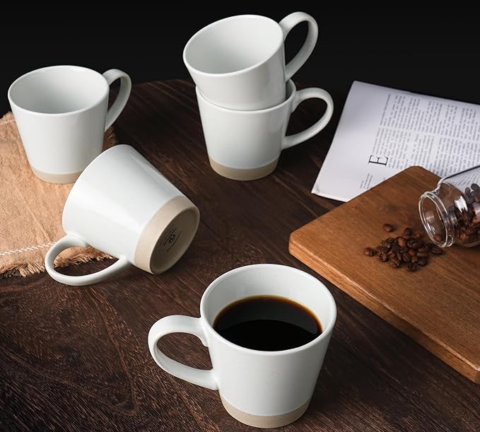 famiware Coffee Mugs for 6, 12 oz Mug Set, Dringking Cup with Handle for Coffee, Tea, Cocoa, Milk, Saturn serise, White