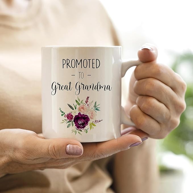 QASHWEY Grandma Coffee Mugs, Grandma Gifts, Grandma Pregnancy Announcement, Grandma Mug Tea Cup Gifts for Grandma Grandmother, Promoted to Great Grandma Coffee Cups Ceramic 11oz