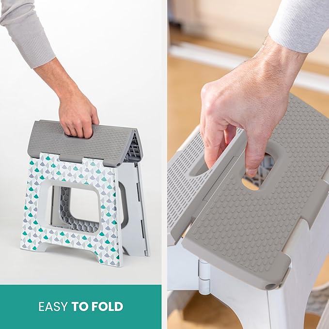 Vigar Compact Step Stool Foldable, 10-1/2-inch Step Stools for Adults up to 330 Pound, Lightweight Stool, Non-Slip Folding Step Stool, Geometric Body