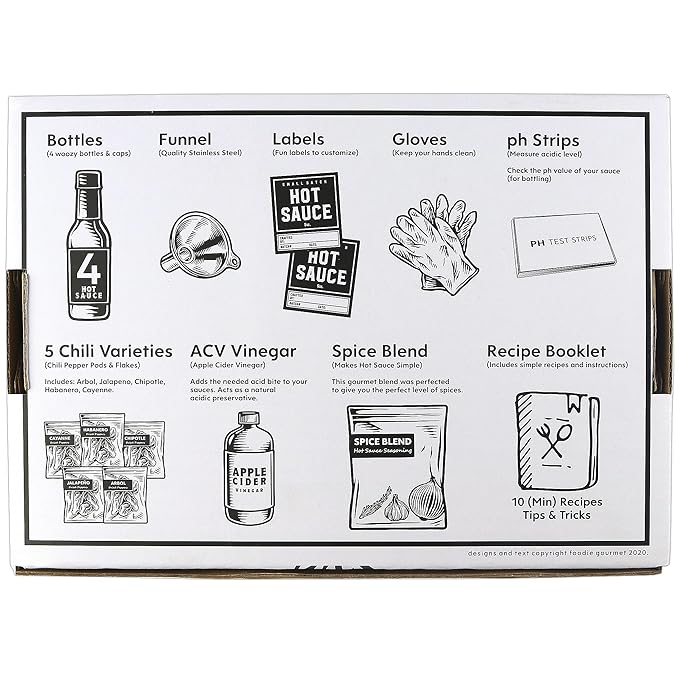 Premium Hot Sauce Making Kit, 5 Varieties of Peppers, Jalapeno Habanero, Gourmet Spice Blend, 4 Bottles, Fun Labels, Make your own hot sauce, DIY Gift for Dad (Premium Kit)