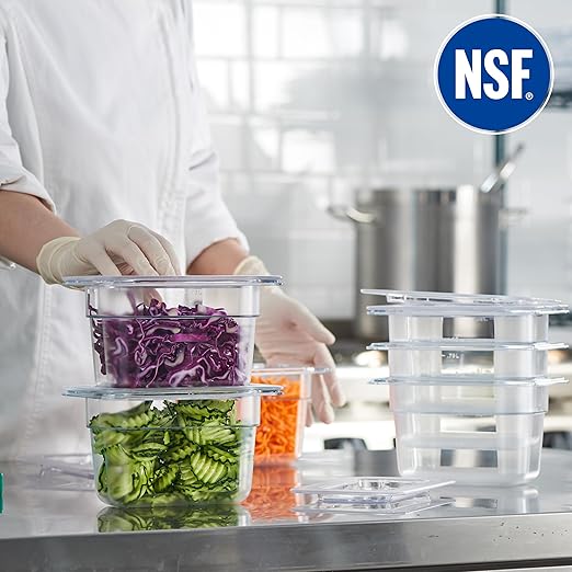 CURTA 6-Pack 1/9 Size 4" Deep NSF Polycarbonate Food Pans with Handled Lids | Dishwasher & Freezer Safe Clear Container for Prep Tables, Buffet, Salad Bar, Commercial Kitchen