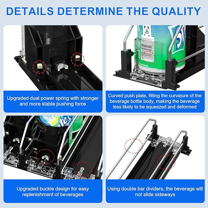 2024 Drink Organizer for Fridge, Upgrade Soda Can Dispenser for Refrigerator, Automatic Pusher Glide Fridge Can Organizer for Refrigerator, Fridge Soda Can Organizer (3 Rows Black)