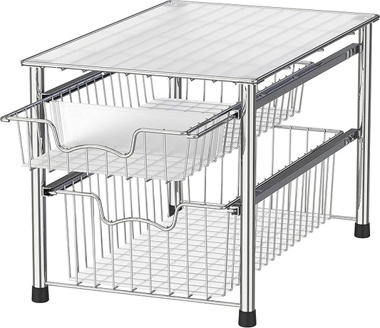 Simple Houseware Stackable 2 Tier Sliding Basket Organizer Drawer, Chrome