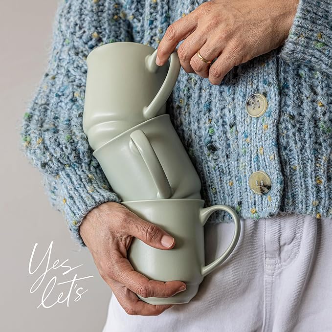 over&back Rim Stoneware Coffee Mugs - 4-Piece Mug Set - Enjoy the Perfect Cup of Coffee, Tea, Latte, and More - Semi-Matte Sage - 16oz