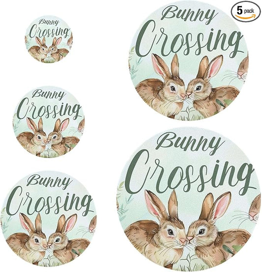 5 Pcs Bowl Covers Reusable in 5 Size Elastic Food Cover Cloth Lids Fresh Keeping Dish Cookware Bakeware Fabric Covers Lids for Food Leftovers Fruits Storage Easter Bunny Flowers Plant