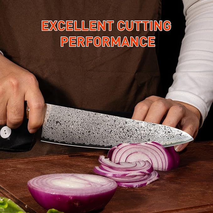 Damascus Chef Knife VG-10 Steel 67-Layer Damascus Professional 8-inch Kitchen Knife Full Tang Ergonomic Natural Wood handle,Razor Sharp Cooking Knife with Exquisite Box