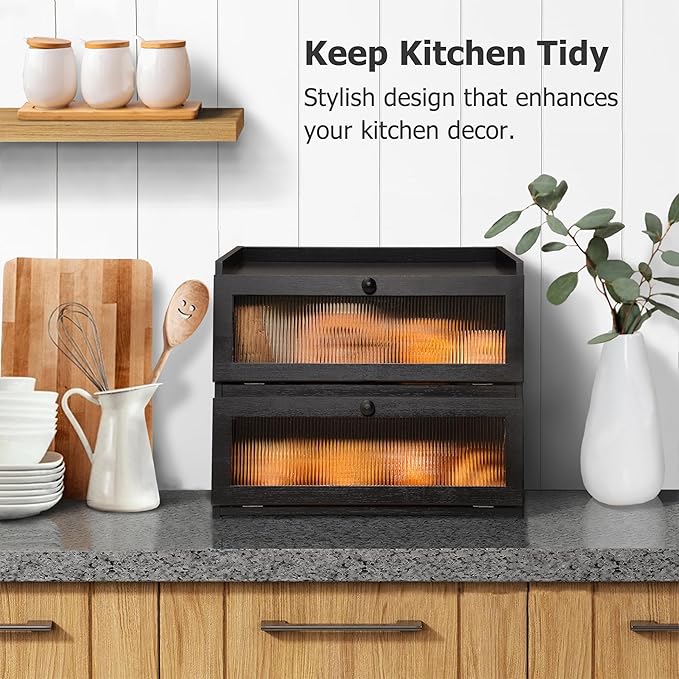 Pure Bamboo Bread Box, Roomy Bread Storage Container, Keeps Homemade Bread Fresh and soft, Easy to Assembly Breadbox for Kitchen Countertop