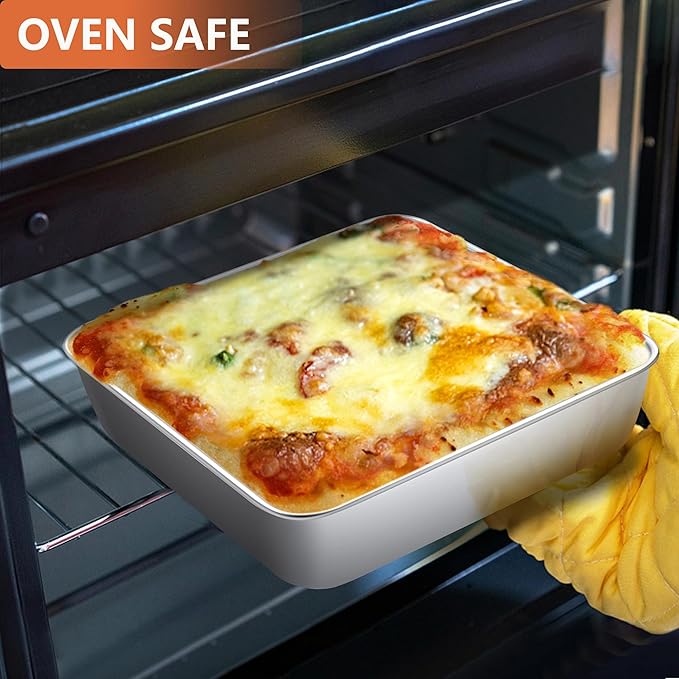 LIANYU 8 Inch Square Baking Cake Pan Set of 4, Stainless Steel Lasagna Brownie Bread Pan, Perfect for Birthday Party Wedding, Leakproof, Oven & Dishwasher Safe