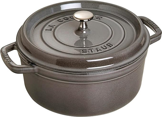 STAUB Cast Iron Roaster/Cocotte, Round, 24 cm, 3.8 L, Graphite Grey