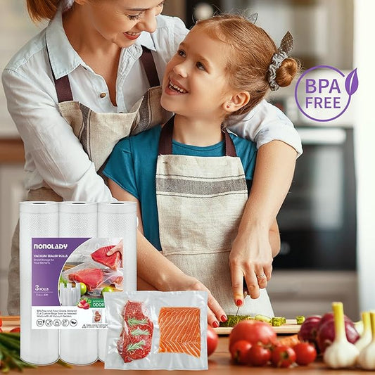 Vacuum Sealer Bags Rolls for Food, 3 Rolls 11" x 40' Commercial Grade BPA Free, Heavy Duty Puncture Prevention for Sous Vide, Meal Prep, Vac Storage with Freezer Use (Customized Size)