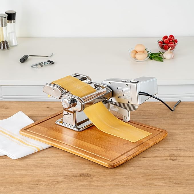 Met Lux Pasta Machine And Motor, 1 Electric Pasta Maker With Cutter Attachments - 9 Adjustable Thickness Settings, Automatic, Stainless Steel Machine, For Fettuccine, Spaghetti