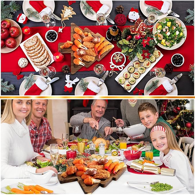 3 Pcs Christmas Appetizer Platter 12 Inch Cutting Board Acacia Serving Trays Wood Charcuterie Board Tray Snack Dessert Candy Dish Plate for Kitchen Gifts (Christmas Tree)