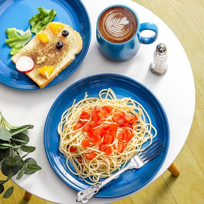 Hasense Ceramic Dinner Plates Set of 4, 10 Inch Premium Dinnerware Dishes, Salad Serving Plates Elegant & Durable, Oven, Microwave & Dishwasher Safe, Perfect for Family and Entertaining, Gradient Blue