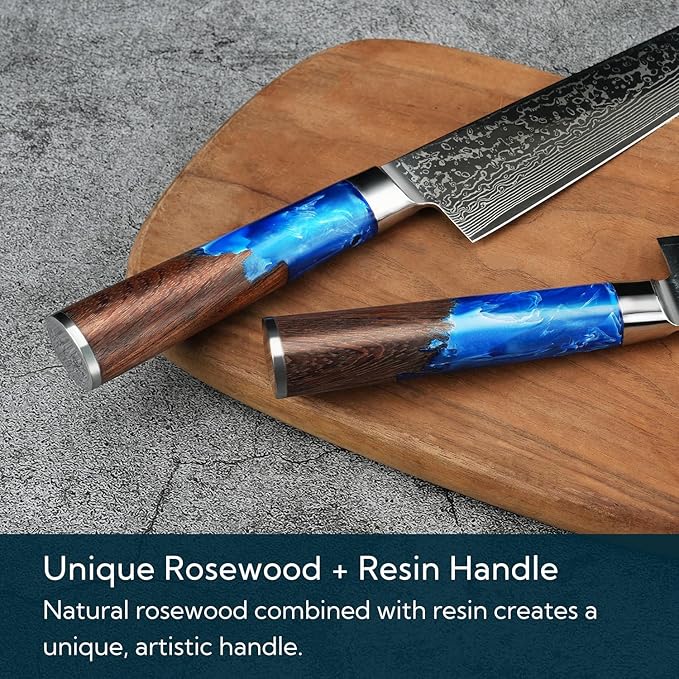 KITCHENDAO Chef Knife 8 Inch 67-Layer Damascus Steel Kitchen Knife Super Sharp Cooking Knife with Unique Rosewood and Resin Handle, Gift Box for Family, Friends and Colleagues