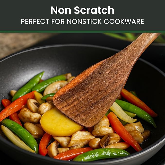 Premium Teak Wooden Utensil Set, 7-Piece Handcrafted Cooking Spoons & Spatulas – Nonstick Safe, Durable, Heat-Resistant Wooden Utensils for Everyday Cooking