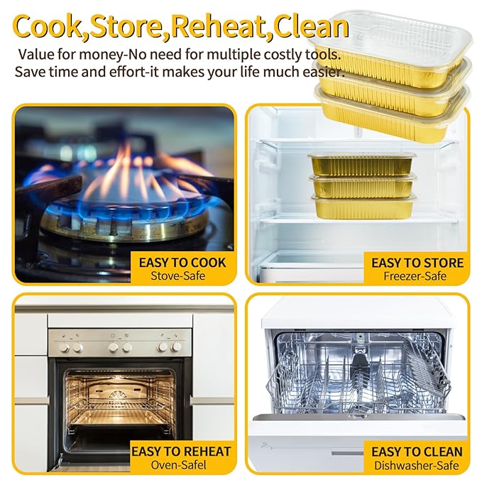 15 Pack Gold Aluminum Foil Pans with Lids 9x13, Extra Heavy Duty Aluminum Foil Baking Pans with Lids, Double Thick Half Size Tin Foil Food Container with Lids for Baking, Heating, Cooking