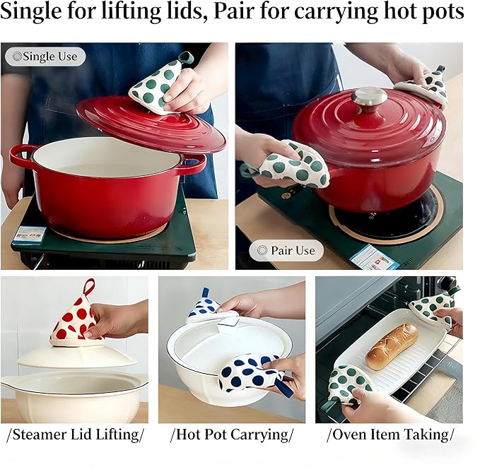 4-Pack Heat Insulated Triangle Cotton Handle Covers | Cast Iron Skillet/Dutch Oven Lid Grip, Reusable Hot Pot Holders for Frying Pans, Enameled Dutch Ovens & Oven Cookware