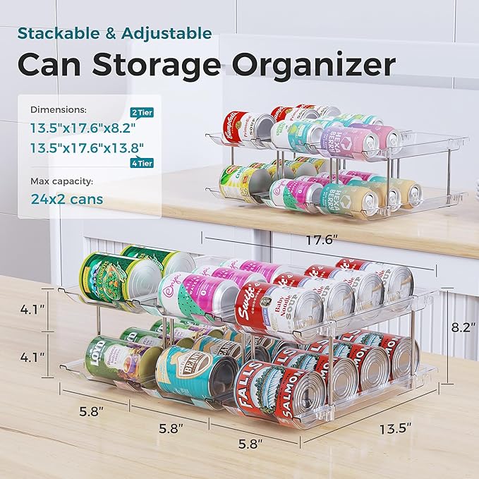oylik Can Organizer for Pantry, 4 Tiers Can Storage Rack, up to 48 Cans Food Holders for Fridge, Cabinet and Pantry Organization