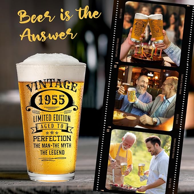 70th Birthday Gifts For Men 1955 Vintage Beer Glass 70 Year Old Birthday Decorations For Him 70th Bday Funny 70th Birthday Gifts Idea For Man Over 70 - Turning 70