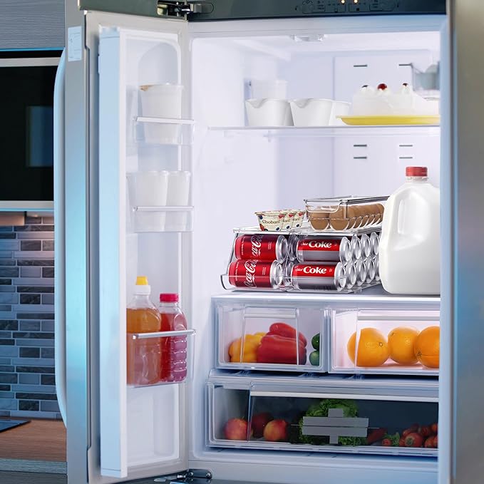 Sorbus Soda Can Organizer for Refrigerator & Egg Holder for Fridge Set, 2 Stackable Can Holder Dispenser Holds 12 Cans Each & 1 Egg Holders with Lid holds 14 eggs for Fridge, Pantry, Freezer, BPA-Free