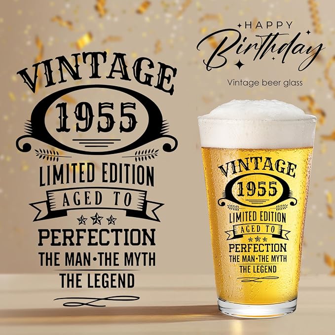 70th Birthday Gifts For Men 1955 Vintage Beer Glass 70 Year Old Birthday Decorations For Him 70th Bday Funny 70th Birthday Gifts Idea For Man Over 70 - Turning 70