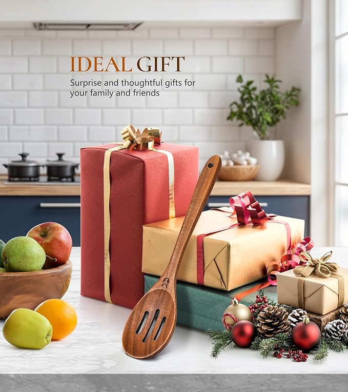 Wooden Slotted Spoons for Cooking, Good Grips Large Wooden Slotted Spoon, Natural Premium Teak Spoons Spatula, Heat Resistant Cooking Utensils for Nonstick Cookware, Serving and Mixing