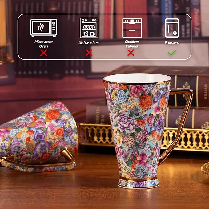 KAMMAK Ceramic Coffee Mugs 20 oz Tall Porcelain Coffee Cups Set of 2 Large Tea Mugs with Handle Vintage Tea Cups Cappuccino Mug for Latte, Espresso, Americano, breakfast cereal, Hot Cocoa, Drinks