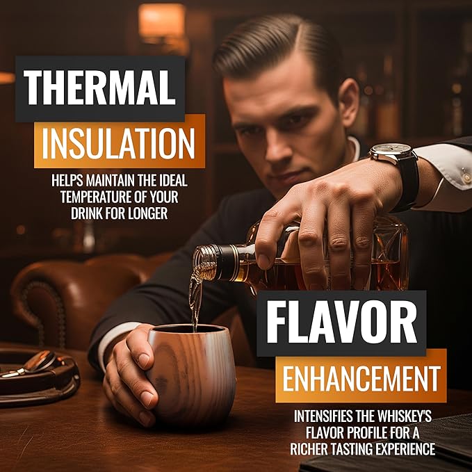 Premium pack Of 2 Charred Wooden Bourbon Glasses for Whiskey drinking old fashion Gifts Grail Men Groomsmen 50th Dad, Brother Birthday, Thanksgiving, Ideas for Him Who Have Everything