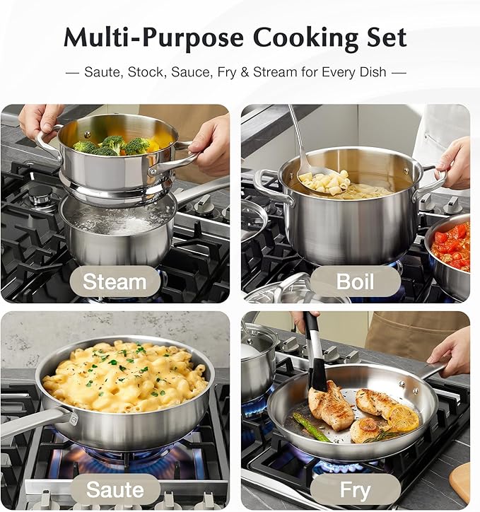 KOCH SYSTEME CS Stainless Steel Cookware Set 10 Piece, 18/10 Stainless Steel Pots and Pans Set for Professional Cooking, Kitchen Cookware Sets, Induction Compatible, Pots and Pans Set, Cooking Set