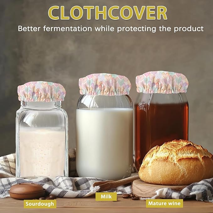 Sourdough Starter Jar Covers,5-Pack Reusable Pastel Pink Heart Cloth Lids for 3-4 Inch Jars,Ideal for Kombucha Kefir or Cheese Fermentation