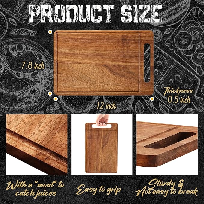 Nuenen 10 Pcs Bulk Wood Cutting Board with Handle 12 x 7.8 Inch Acacia Wooden Kitchen Serving Chopping Boards for Pizza, Bread, Charcuterie, Fruit, Vegetables(Acacia)