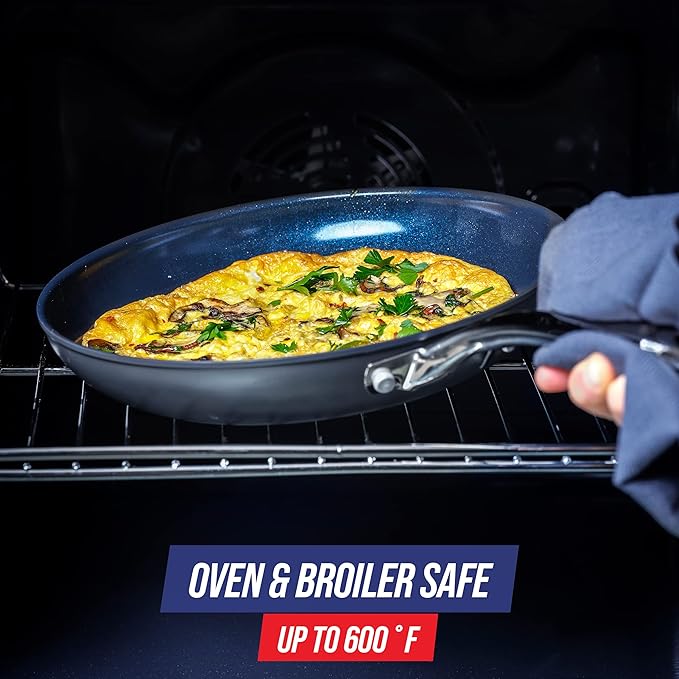Blue Diamond Cookware Hard Anodized Ceramic Nonstick, 11" Frying Pan Skillet with Lid, PFAS-Free, Dishwasher Safe, Oven Safe, Grey