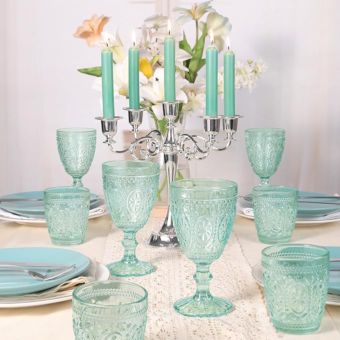 Green Wine Glasses set of 4, Green Goblets, Vintage Drinking Glassware, Colored Glassware Set for Party Home Wedding Baby Shower
